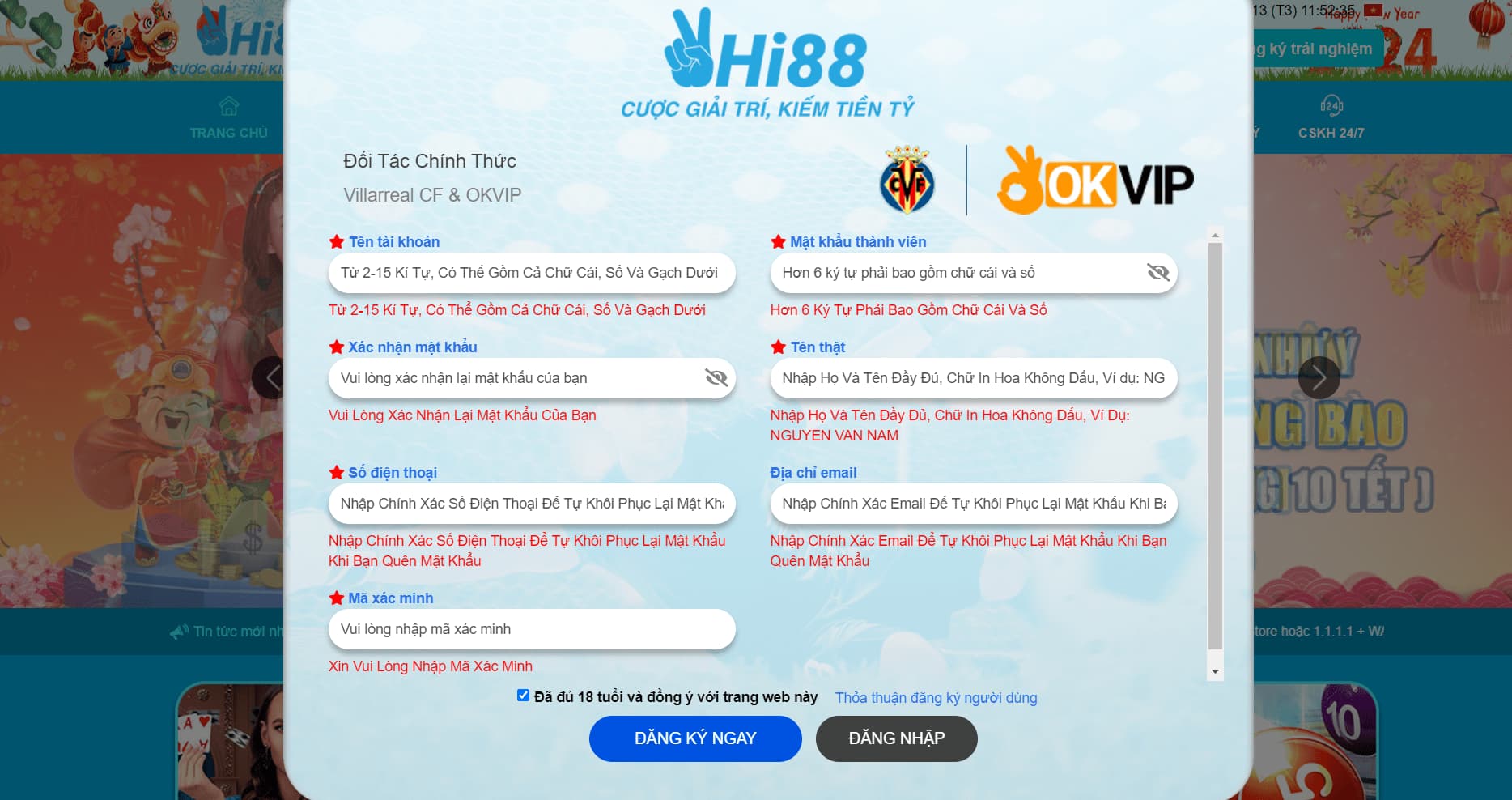 Đăng ký tài khoản tại website để tham gia